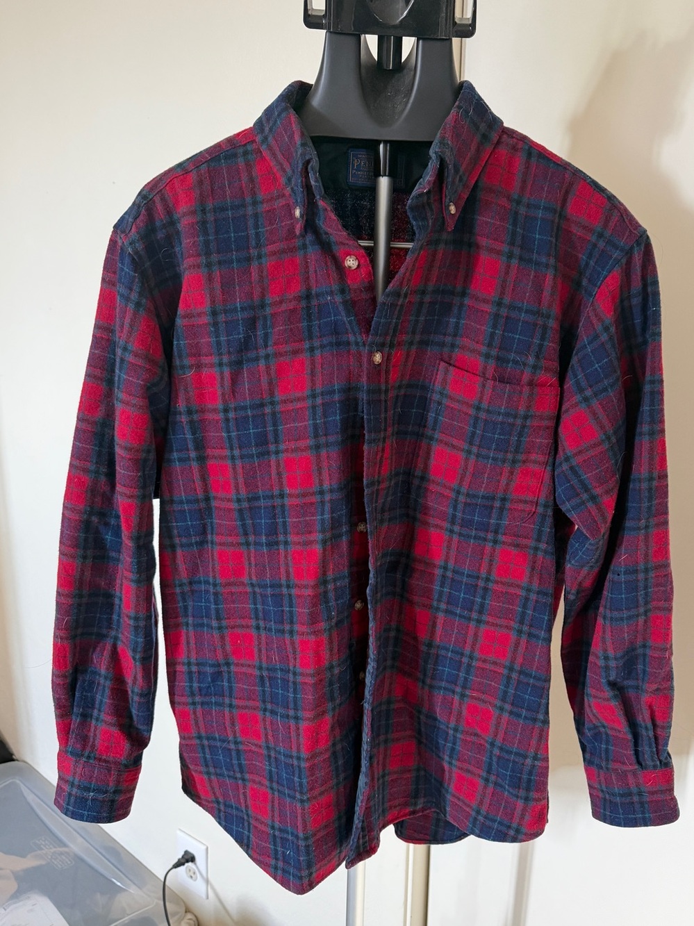 Pendleton Red and Navy Plaid 100% wool Button-Down Shirt